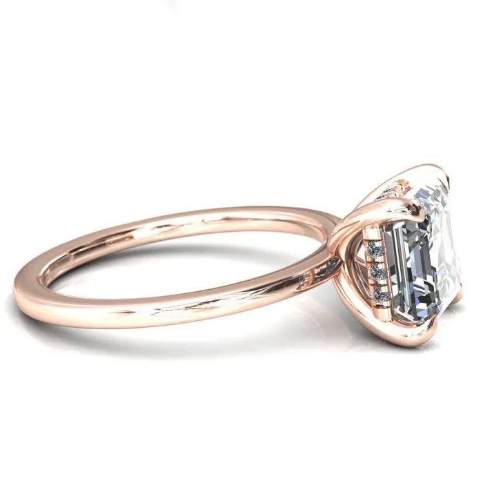 Rings Fire Brilliance Carmeli Asscher Moissanite 4 Claw Prong Micro Pave Diamond Rail Engagement Ring