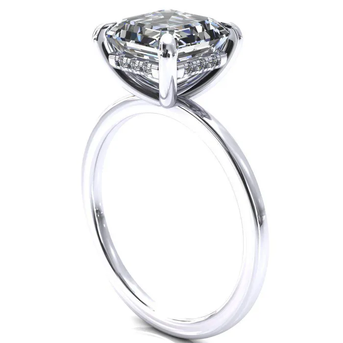 Rings Fire Brilliance Carmeli Asscher Moissanite 4 Claw Prong Micro Pave Diamond Rail Engagement Ring
