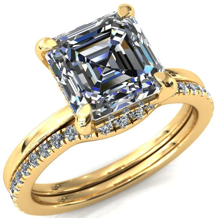 Rings Fire Brilliance Carmeli Asscher Moissanite 4 Claw Prong Micro Pave Diamond Rail Engagement Ring