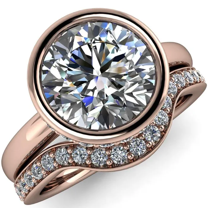 Rings Fire Brilliance Cheryl Round Center Stone Accent Bezel Ring