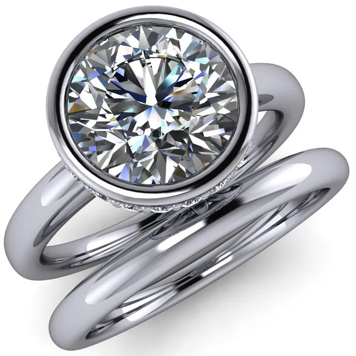 Rings Fire Brilliance Cheryl Round Center Stone Accent Bezel Ring