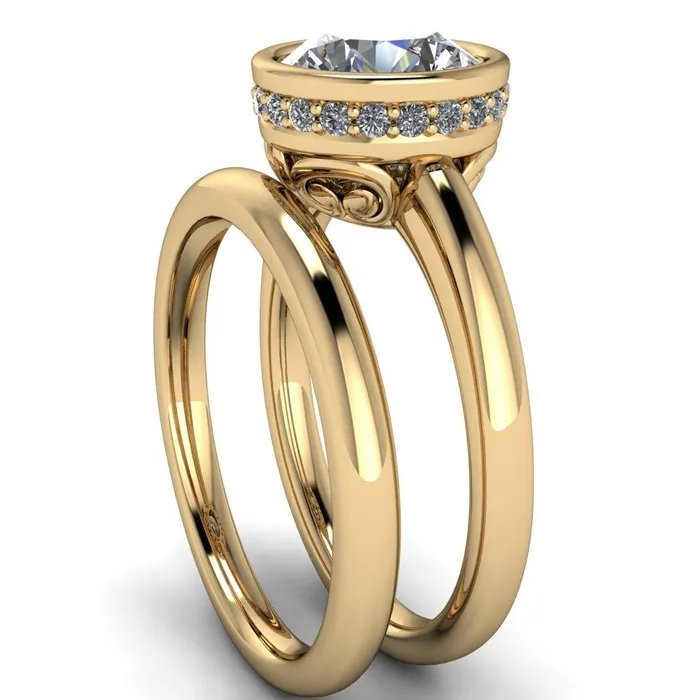 Rings Fire Brilliance Cheryl Round Center Stone Accent Bezel Ring