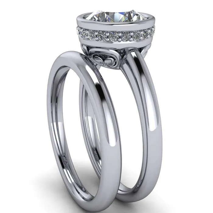 Rings Fire Brilliance Cheryl Round Center Stone Accent Bezel Ring