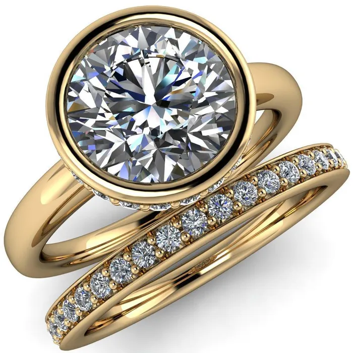 Rings Fire Brilliance Cheryl Round Center Stone Accent Bezel Ring