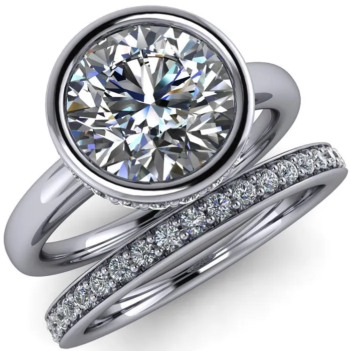 Rings Fire Brilliance Cheryl Round Center Stone Accent Bezel Ring