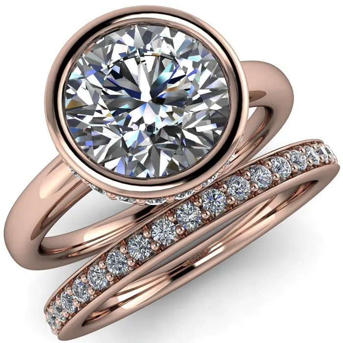 Rings Fire Brilliance Cheryl Round Center Stone Accent Bezel Ring