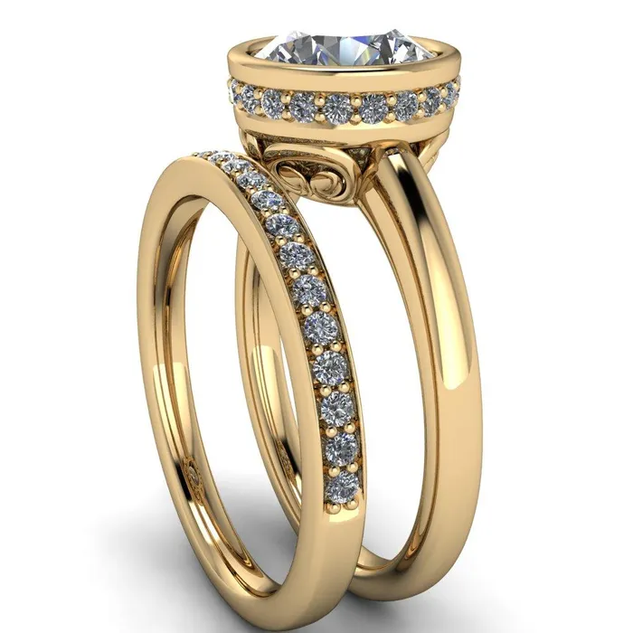 Rings Fire Brilliance Cheryl Round Center Stone Accent Bezel Ring