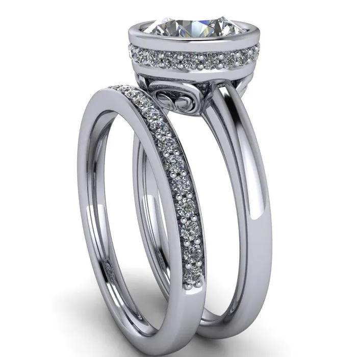 Rings Fire Brilliance Cheryl Round Center Stone Accent Bezel Ring