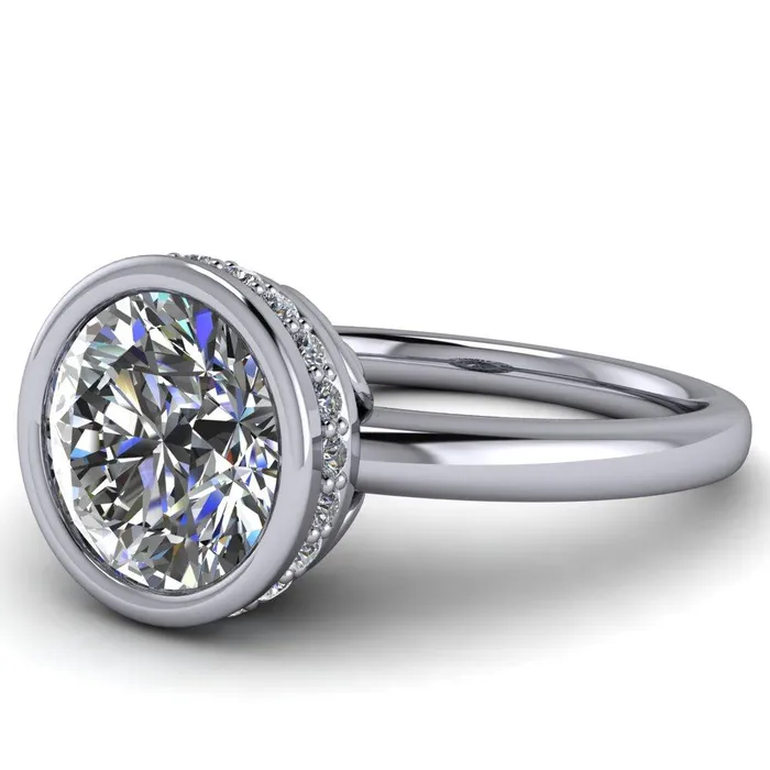 Rings Fire Brilliance Cheryl Round Center Stone Accent Bezel Ring