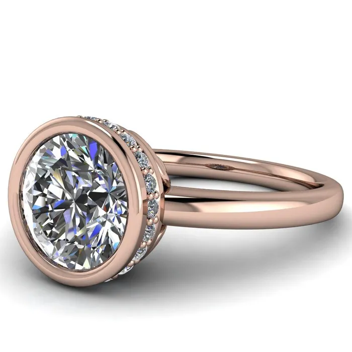 Rings Fire Brilliance Cheryl Round Center Stone Accent Bezel Ring