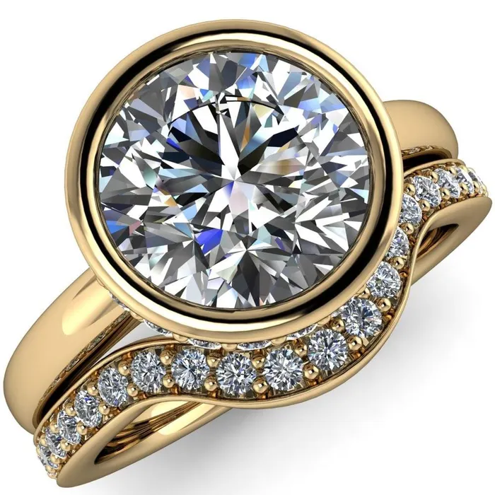 Rings Fire Brilliance Cheryl Round Center Stone Accent Bezel Ring