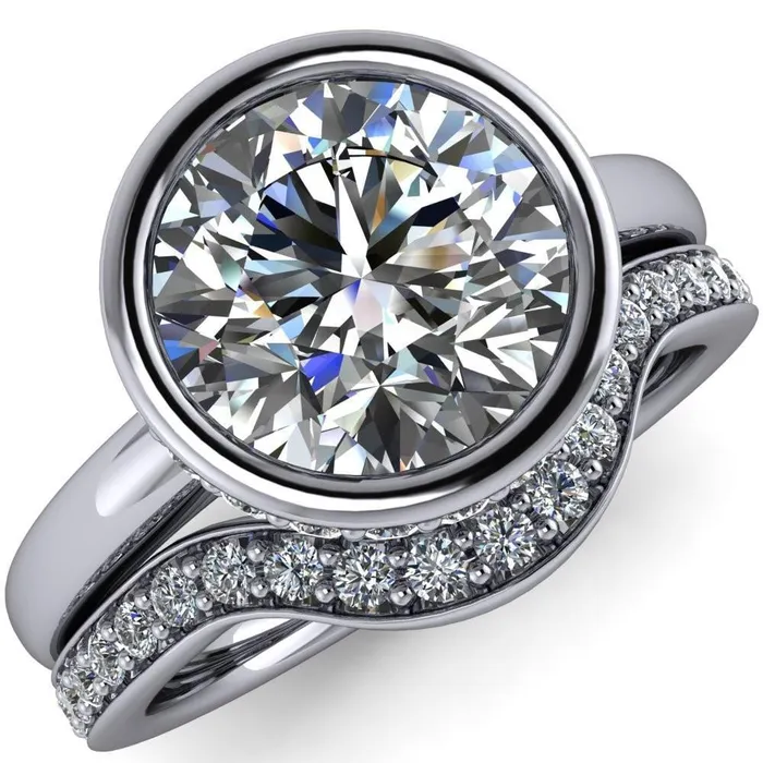 Rings Fire Brilliance Cheryl Round Center Stone Accent Bezel Ring