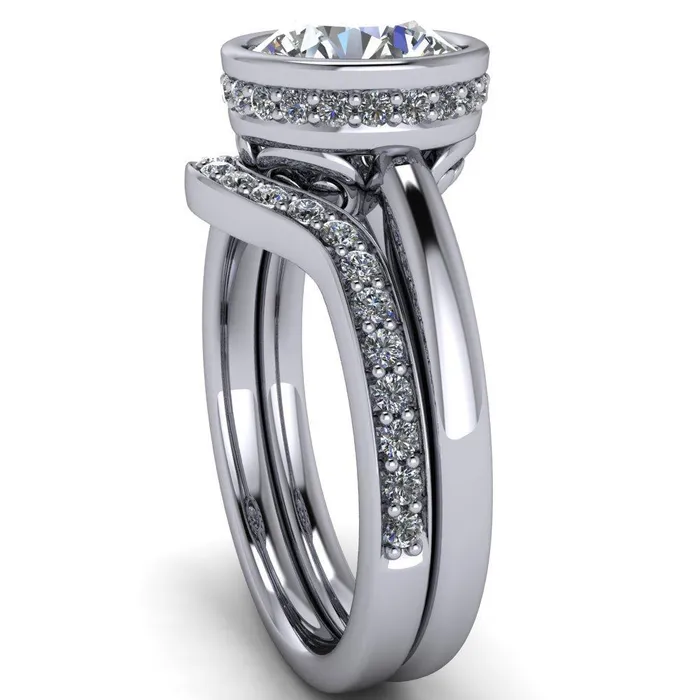 Rings Fire Brilliance Cheryl Round Center Stone Accent Bezel Ring