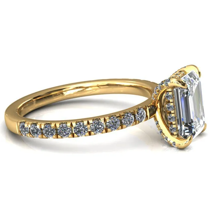 Rings Fire Brilliance Daneli Emerald Moissanite 4 Claw Prong Micro Pave Diamond Sides Engagement Ring