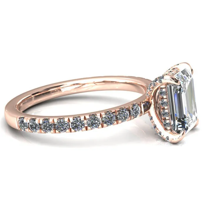 Rings Fire Brilliance Daneli Emerald Moissanite 4 Claw Prong Micro Pave Diamond Sides Engagement Ring