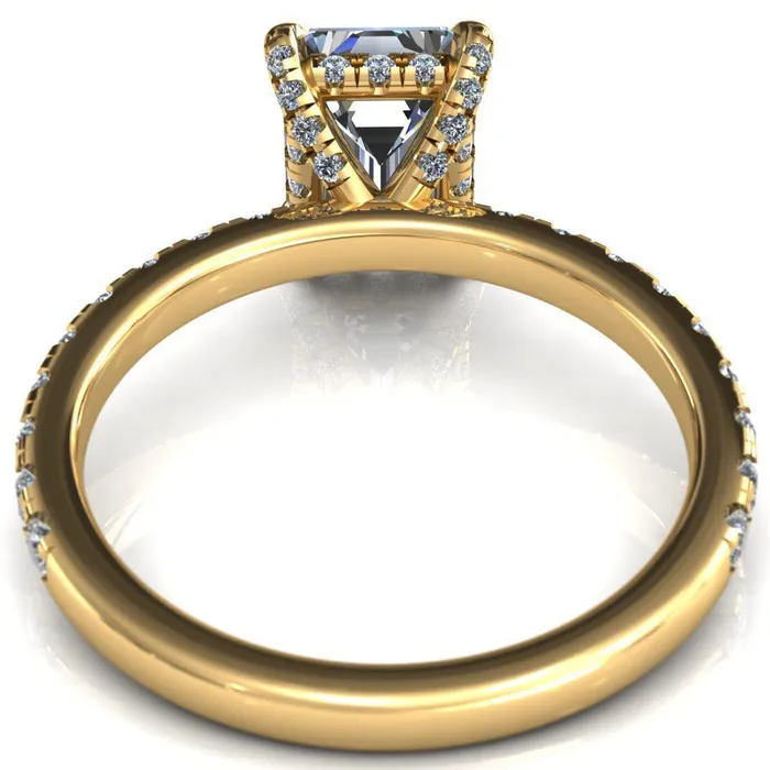 Rings Fire Brilliance Daneli Emerald Moissanite 4 Claw Prong Micro Pave Diamond Sides Engagement Ring