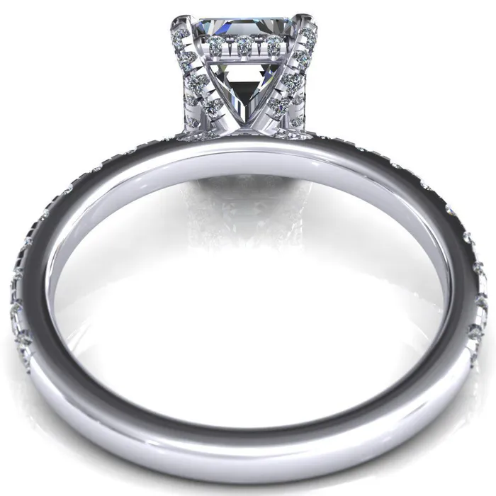 Rings Fire Brilliance Daneli Emerald Moissanite 4 Claw Prong Micro Pave Diamond Sides Engagement Ring