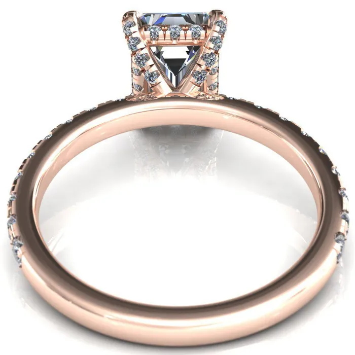 Rings Fire Brilliance Daneli Emerald Moissanite 4 Claw Prong Micro Pave Diamond Sides Engagement Ring