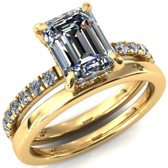 Rings Fire Brilliance Daneli Emerald Moissanite 4 Claw Prong Micro Pave Diamond Sides Engagement Ring