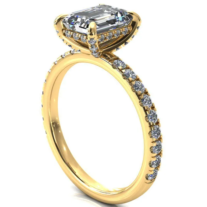 Rings Fire Brilliance Daneli Emerald Moissanite 4 Claw Prong Micro Pave Diamond Sides Engagement Ring