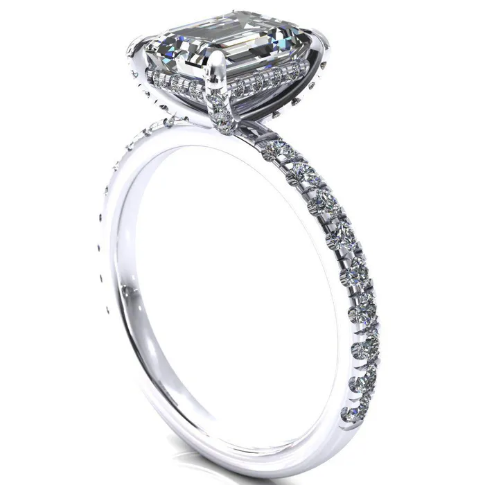 Rings Fire Brilliance Daneli Emerald Moissanite 4 Claw Prong Micro Pave Diamond Sides Engagement Ring