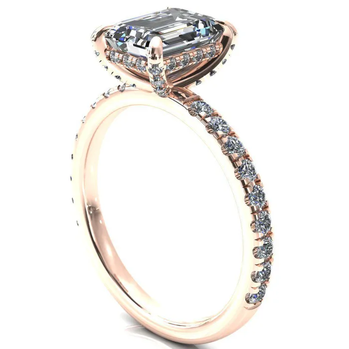 Rings Fire Brilliance Daneli Emerald Moissanite 4 Claw Prong Micro Pave Diamond Sides Engagement Ring