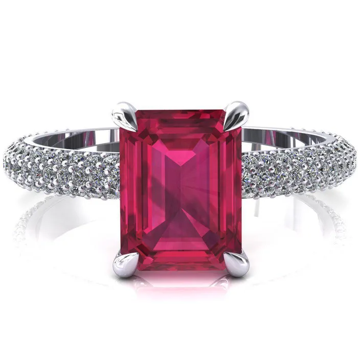 Rings Fire Brilliance Elley Emerald Ruby 4 Claw Prong Diamond Accent Engagement Ring Rings Fire Brilliance Elley Emerald Ruby 4 Claw Prong Diamond Accent Engagement Ring