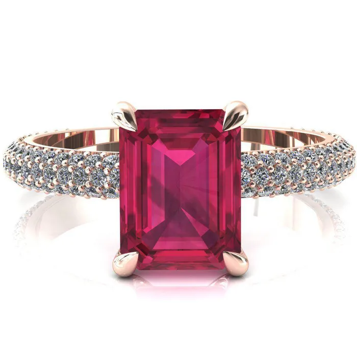 Rings Fire Brilliance Elley Emerald Ruby 4 Claw Prong Diamond Accent Engagement Ring