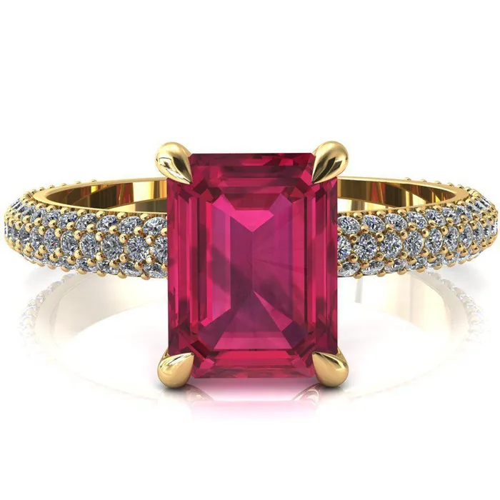 Rings Fire Brilliance Elley Emerald Ruby 4 Claw Prong Diamond Accent Engagement Ring