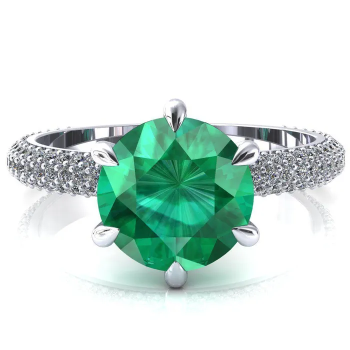 Rings Fire Brilliance Elley Round Emerald 6 Claw Prong Diamond Accent Engagement Ring Rings Fire Brilliance Elley Round Emerald 6 Claw Prong Diamond Accent Engagement Ring