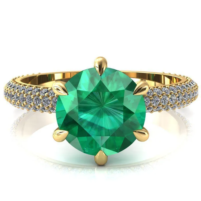 Rings Fire Brilliance Elley Round Emerald 6 Claw Prong Diamond Accent Engagement Ring