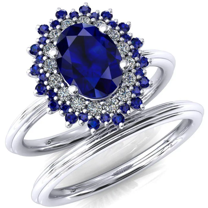 Rings Fire Brilliance Eridanus Oval Blue Sapphire Cluster Diamond and Blue Sapphire Halo Wedding Ring ver2 Rings Fire Brilliance Eridanus Oval Blue Sapphire Cluster Diamond and Blue Sapphire Halo Wedding Ring ver2