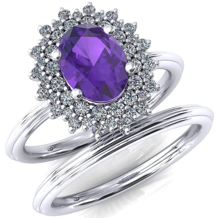 Rings Fire Brilliance Eridanus Oval LabCreated Amehyst Cluster Diamond Halo Wedding Ring Rings Fire Brilliance Eridanus Oval LabCreated Amehyst Cluster Diamond Halo Wedding Ring