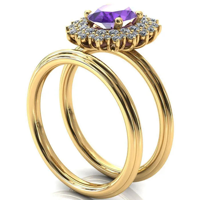 Rings Fire Brilliance Eridanus Oval LabCreated Amehyst Cluster Diamond Halo Wedding Ring