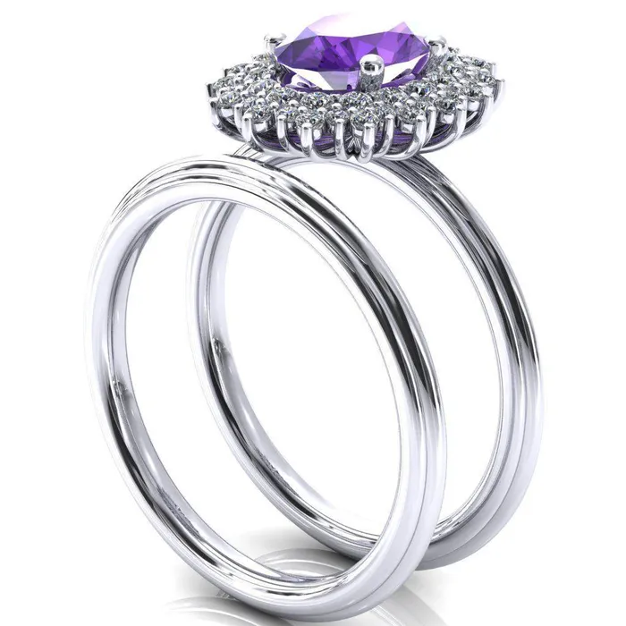 Rings Fire Brilliance Eridanus Oval LabCreated Amehyst Cluster Diamond Halo Wedding Ring