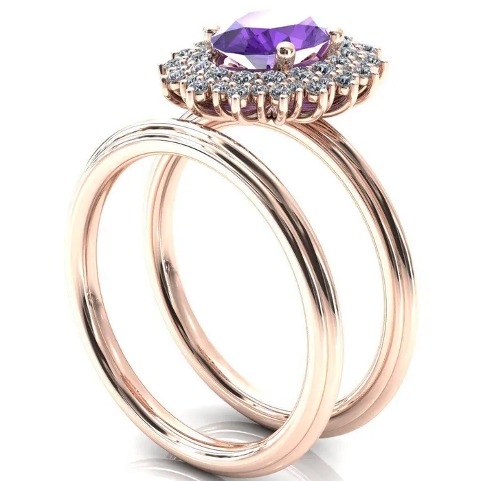 Rings Fire Brilliance Eridanus Oval LabCreated Amehyst Cluster Diamond Halo Wedding Ring