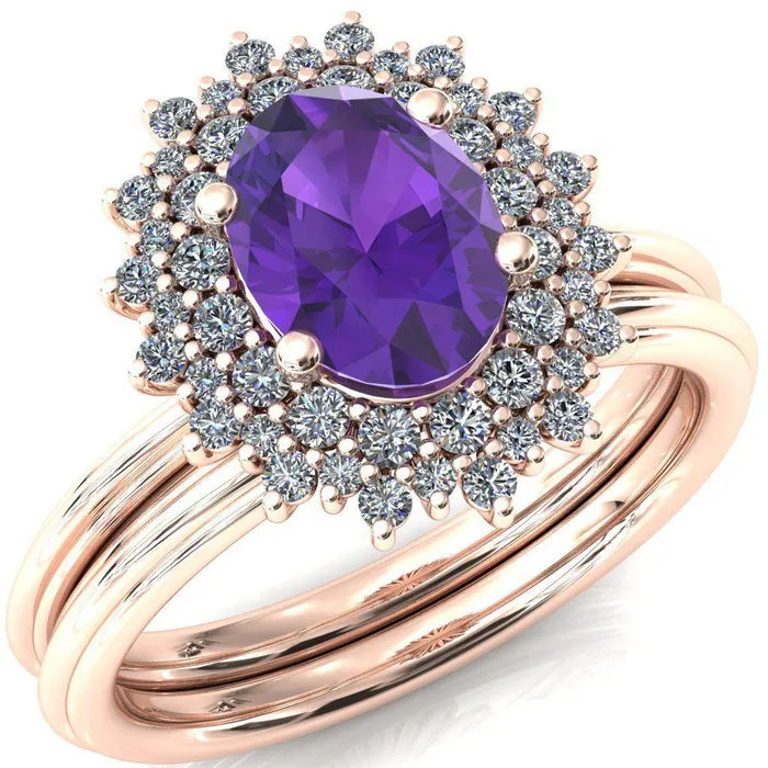 Rings Fire Brilliance Eridanus Oval LabCreated Amehyst Cluster Diamond Halo Wedding Ring