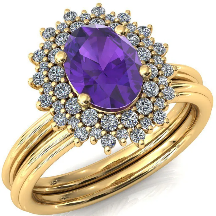 Rings Fire Brilliance Eridanus Oval LabCreated Amehyst Cluster Diamond Halo Wedding Ring