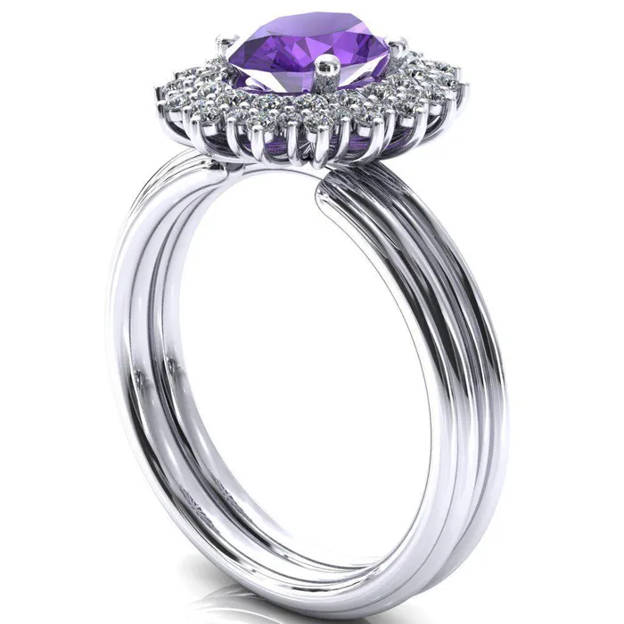 Rings Fire Brilliance Eridanus Oval LabCreated Amehyst Cluster Diamond Halo Wedding Ring
