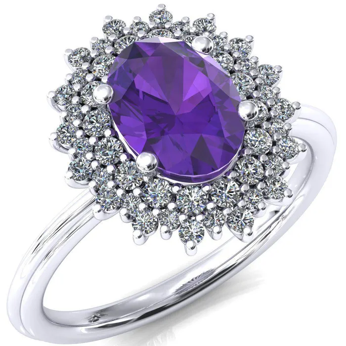 Rings Fire Brilliance Eridanus Oval LabCreated Amehyst Cluster Diamond Halo Wedding Ring
