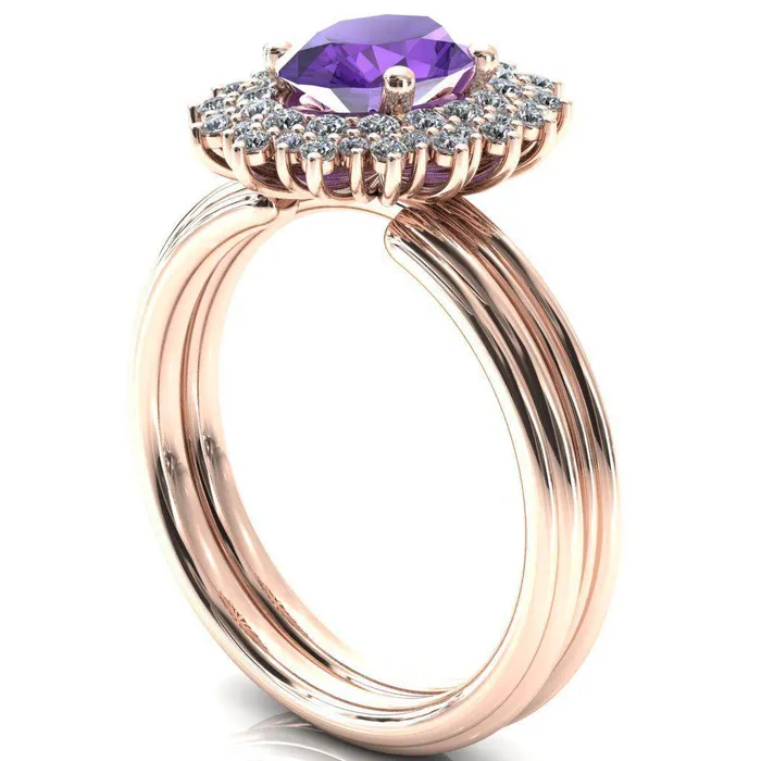 Rings Fire Brilliance Eridanus Oval LabCreated Amehyst Cluster Diamond Halo Wedding Ring