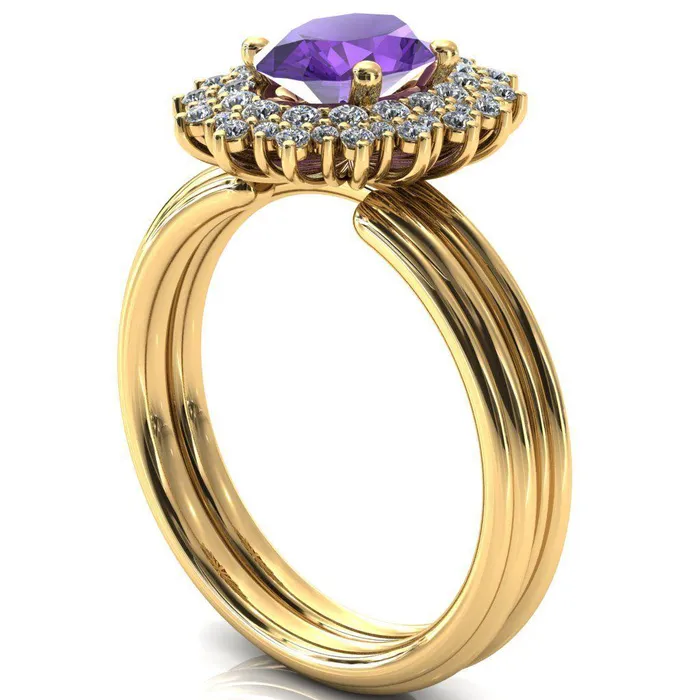 Rings Fire Brilliance Eridanus Oval LabCreated Amehyst Cluster Diamond Halo Wedding Ring
