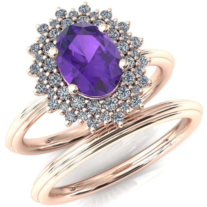Rings Fire Brilliance Eridanus Oval LabCreated Amehyst Cluster Diamond Halo Wedding Ring
