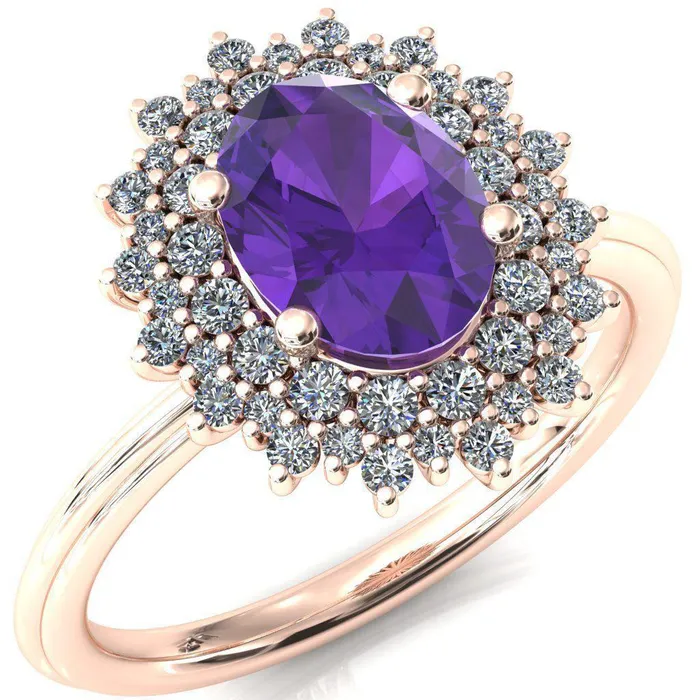 Rings Fire Brilliance Eridanus Oval LabCreated Amehyst Cluster Diamond Halo Wedding Ring