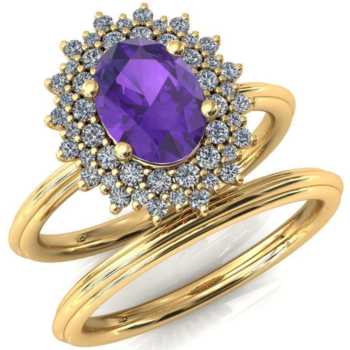 Rings Fire Brilliance Eridanus Oval LabCreated Amehyst Cluster Diamond Halo Wedding Ring