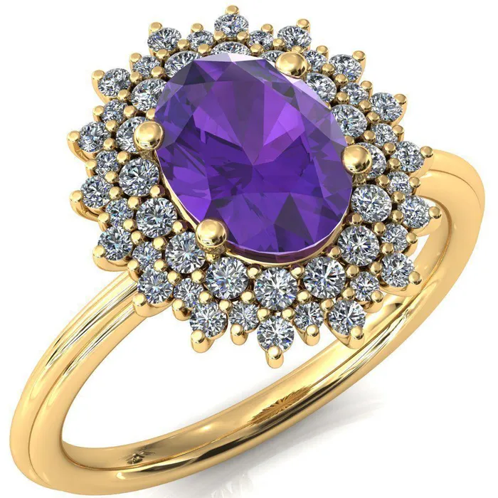 Rings Fire Brilliance Eridanus Oval LabCreated Amehyst Cluster Diamond Halo Wedding Ring