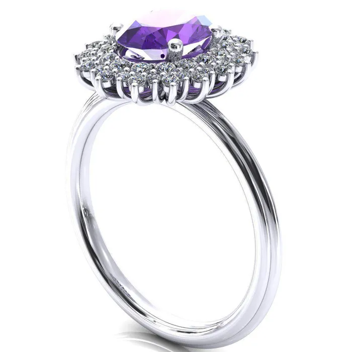 Rings Fire Brilliance Eridanus Oval LabCreated Amehyst Cluster Diamond Halo Wedding Ring