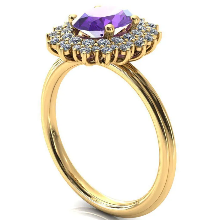Rings Fire Brilliance Eridanus Oval LabCreated Amehyst Cluster Diamond Halo Wedding Ring