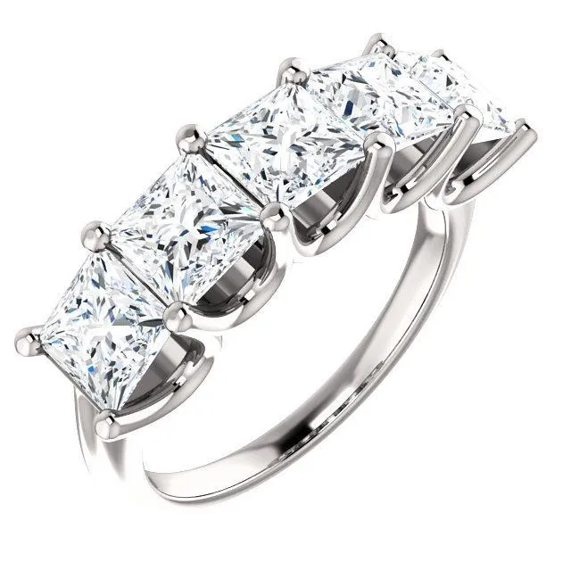 Rings Fire Brilliance Estella Princess Moissanite Shared Prongs Anniversary Band Rings Fire Brilliance Estella Princess Moissanite Shared Prongs Anniversary Band