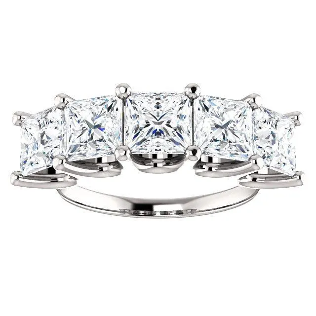 Rings Fire Brilliance Estella Princess Moissanite Shared Prongs Anniversary Band